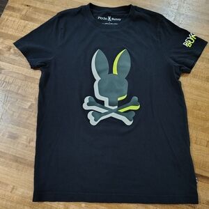 Psycho Bunny Black Tee with Neon Yellow Accent MENS Size 2 (XXS) UNISEX